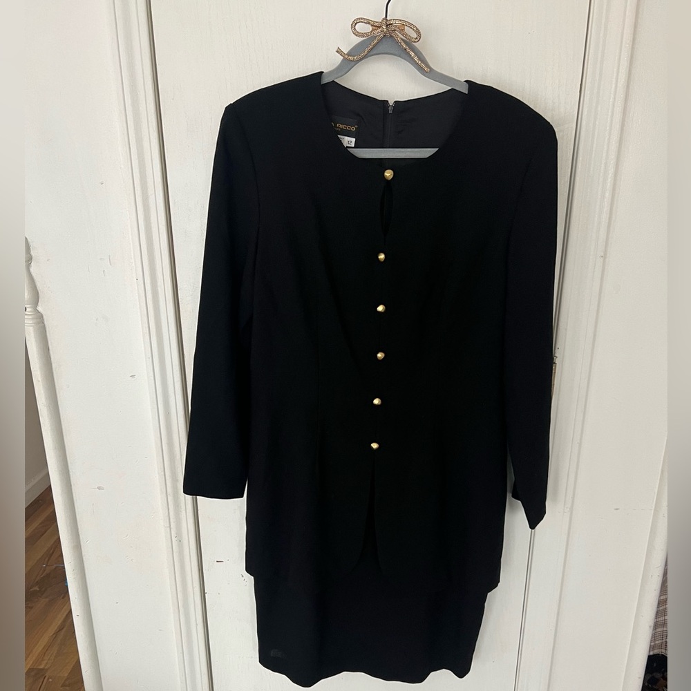 Vintage Donna Ricco Black Wool Dress | Two-Piece Look | Made in USA | Size 12